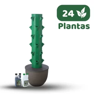 Sistema Aero/Hidropónico vertical con macetero de 28 lts con ruedas para mover con mayor facilidad en superficies planas. Kit Torre Estándar24 Stock Disponible