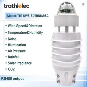 Estación Meteorológica Ultrasónica Modelo TTE-UWS-SDTHNIARSC con Salida RS485 para Medir Temperatura del Aire, Humedad, Ruido, Presión, Luz, CO2, Radiación Solar y Lluvia